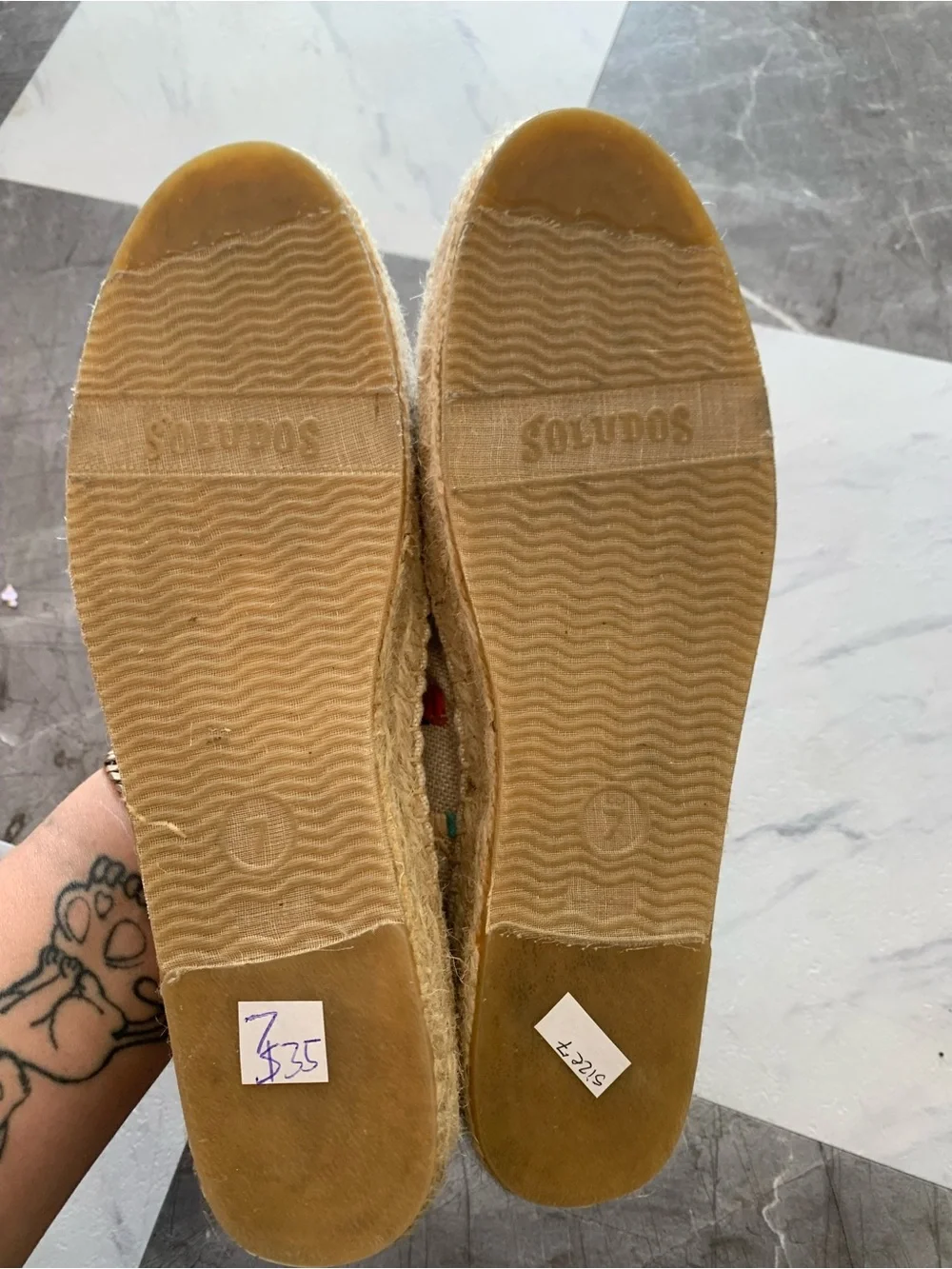 Soludos Cream Espadrille Slip-Ons with Multicolor Swimmer Embroidery